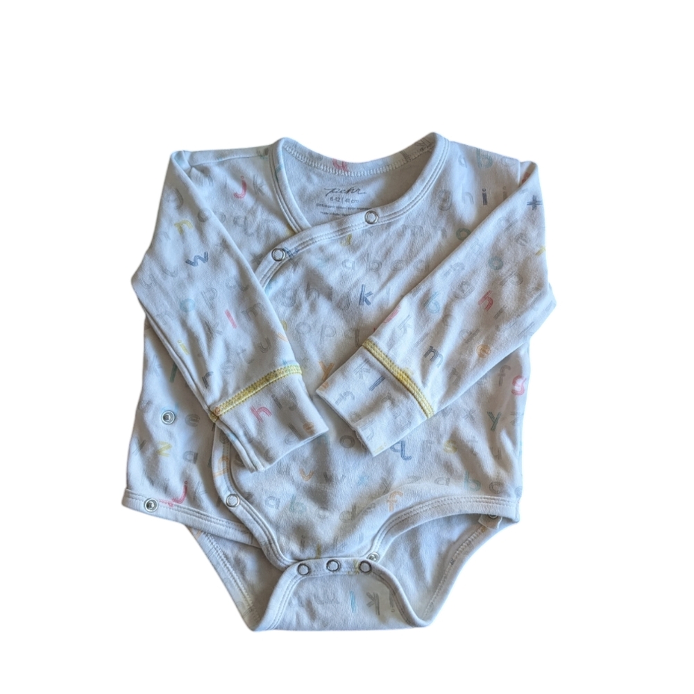 Pehr 6-12 month alphabet wrap onesie